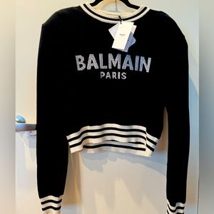 Balmain Black and White Off-the-Shoulder Sweater